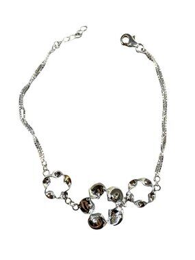 925 Sterling Silver Floral Flower Station Bracelet Chain 6.5"+0.6" 3.23g